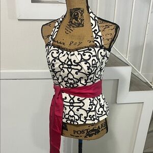 White House Black Market Black and White Top with Pink Sash